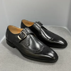 Handmade Monk Strap Genuine Leather Shoes for Men Block Carved Cowhide Men Dress Shoes Loafer Men Formal Shoes