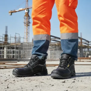 Heavy Duty Men’s Mid-top Safety Shoes Genuine Leather Work Boots Steel Toe Puncture Proof Anti-Slip for Construction & Mining
