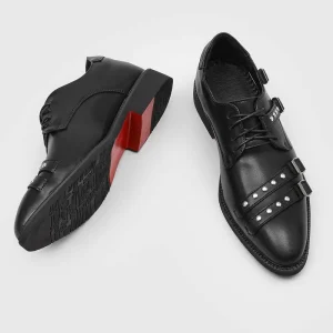 Height-Increasing Versatile Casual Studded Pointed Toe Microfiber Men’s Black Derby Shoes