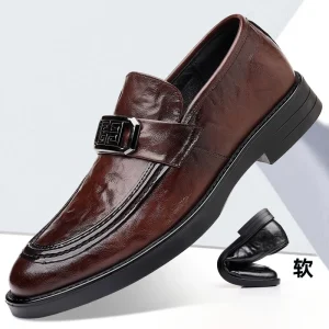 High Cut Formal 38-44 Two-layer Cowhide EVA Rubber Black Lightweight Pointed Slip-On Dress Loafers for Indian Wedding Men’s