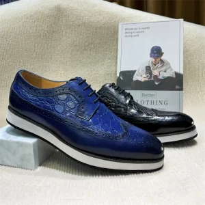 High End Men’s Business Casual Derby Shoes Solid Color Toe Cowhide Genuine Leather Thick Sole Lace Up Height Increasing Autumn