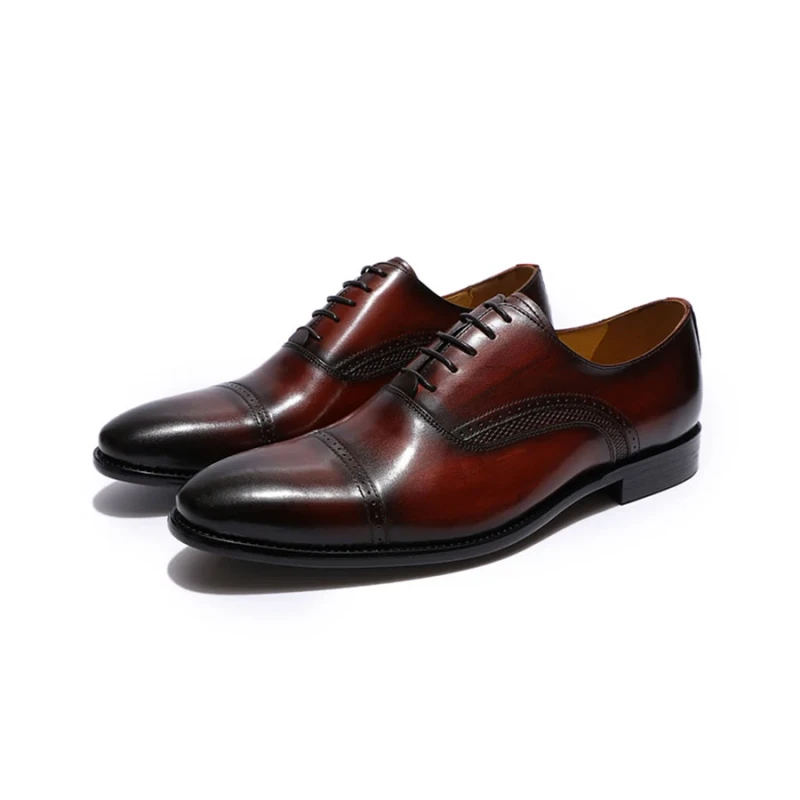 High Quality Handmade Genuine Leather Shoes for Men Lace-Up Oxford Dress Shoes Men's Suit Footwear