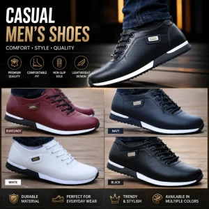 High Quality Low Top PU Shoes Comfortable Anti Slip Walking Style Breathable Lace up Casual Men’s Sneakers