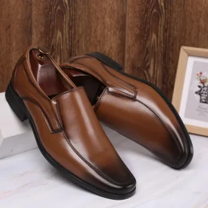 High Quality Luxury Brown Business Slip On Loafers Pointed Toe Men’s Artificial Leather Shoes Comfortable Formal