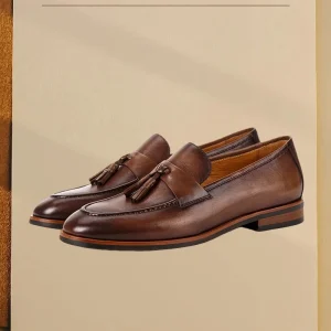 High Quality Men’s Genuine Leather Loafers Tassels Comfortable Slip On Dress Shoes for Office Driving Custom Original for Spring
