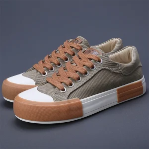 High Quality Men’s White Canvas Sneakers Breathable Vulcanized Skateboard Casual Shoes Lace-Up Lightweight Soft for Summer
