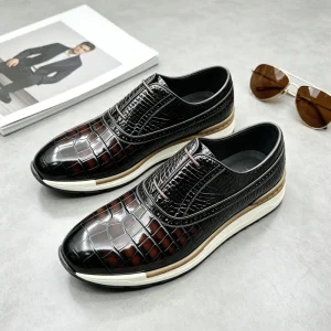 High Quality Thick Sole Men’s Casual Leather Shoes Crocodile Pattern Leather Sneakers Formal Business Casual Shoes