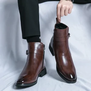 High Top Men’s Oxford PU Leather Formal Shoes Italian Driving Pointed Toe Zipper Dress Shoes with Classic Design Durable