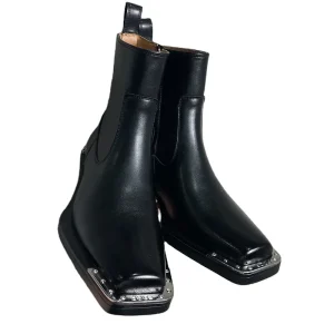 High-heeled Square-toed Men’s Boots Chelsea High-top Iron-toe Boots with Zipper Trendy Men’s Boots Rubber Outsole