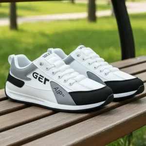 Hongyan Men’s Leather Waterproof PU Shoes with Elastic Band Versatile and Trendy Casual Men’s Shoes Outdoor Sports Shoes