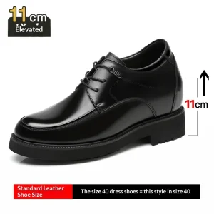 Inner Height 11cm Lace Up Men’s Business Solid Soft Dress Derby Shoes Pointed Toe Thick Sole Breathable Non Slip Height