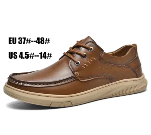 Italian Handmade Autumn Lace-up Slip-On Solid Color Genuine Leather Comfortable Working Men’s Office Dress Casual Shoes