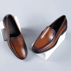 Italian Men’s Full-Grain Leather Dress Shoes Oxfords Business Casual Slip-On Loafer Style for All Season Formal