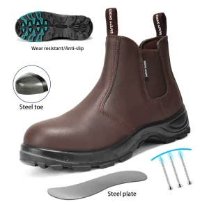 JIANKUN S3 Safety Shoes No Lace Smooth Leather Boots Steel Toe Anti Smash Puncture Steel Plate Anti Static for Men Work OEM ODM