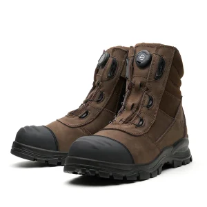 L620 High Cut Fast Lacing System Genuine Leather Men’s Work Boots No Lace Brown Safety Boots with Swivel Button