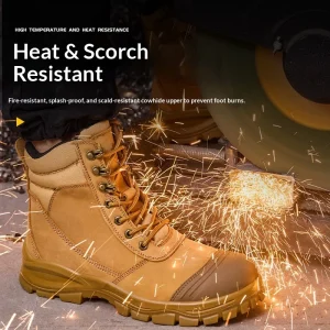 Labor Protection Shoes First Layer Cowhide High Top Side Zipper Steel Toe Men’s Anti Smashing Anti Puncture Shoes