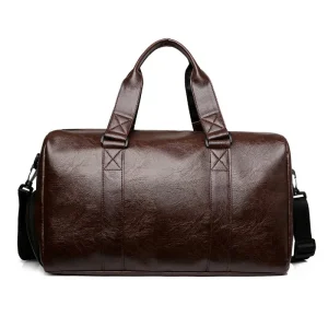 Large Capacity Men’s Travel Gym Golf Sport Training Duffel Bag 2 Days 1 Night Overnight Weekend PU Leather Bag Zipper Fashion