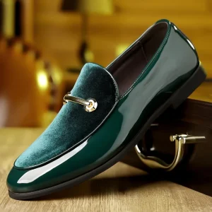 Large Size Men’s Green and Black Business Pointed Toe Wedding Shoes