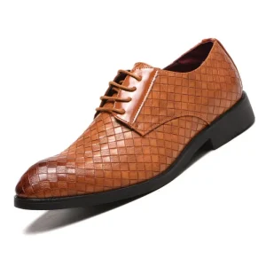 Latest Designers Plaid Leather Men’s Shoes Business Dress PU Leather Shoes Men’s Pointed Toes for Wedding Banquet