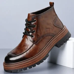 Leather Boots for Men Autumn Winter Warm Mid Top Boots