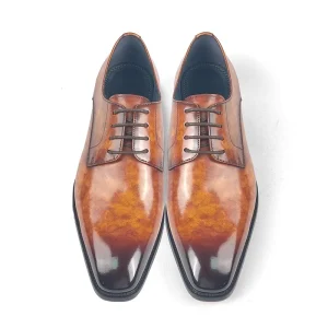 Leather Shoes Men’s Genuine Leather Business Formal Simple Summer Square Toe British Style Brogue Lace-up Wedding
