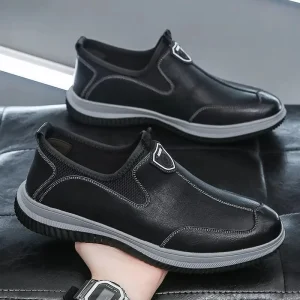Leather Upper Rubber Out sole Waterproof Men’s Anti slip Flat Leather Walking Loafers Shoes for Men