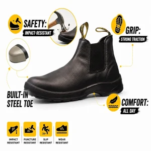 Leather Waterproof Work Boots with PU Outsole Breathable Mesh Lining Steel Toe & Puncture-proof Insole
