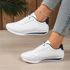 Lightweight Lace-Up Mesh Fabric Cross-Strapped Solid White Sneakers For Women Trendy Sports Shoes Students