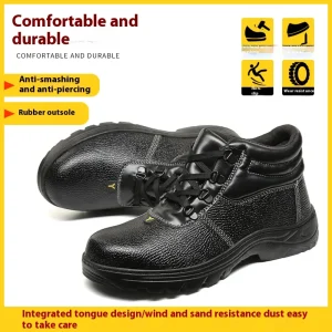 Low-Priced Black Men’s Steel-Toe Safety Shoes Rubber Outsole for Impact Puncture Protection Factory Construction