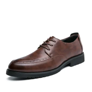 Luxe Black Leather Lace Up Pointed Toe Wedding Shoes for Men