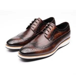 Luxury Men’s Derby Formal Shoes Business Office Fashion Genuine Cow Leather Handmade Lace-up Height Increasing Breathable Oxford