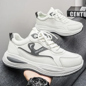 M8812 New Fashion Men’s Sneakers PU Leather Breathable Running Shoes Versatile White Sports Leisure Walking Shoes for Men
