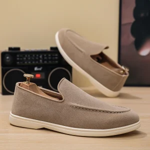 MB2 Men’s Driving Shoes Breathable Flat Slip on Lightweight Stylish Casual Single Shoes Plus Size Business Leather Shoes