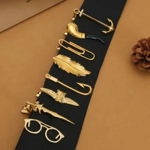 Manufacturer 3D Designed Gold Plated Glasses Feather Metal Unique Tie Bar Clasp Clips for Men