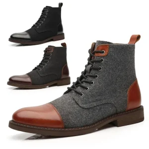Martin Boots for Men British Style Casual Dress Shoes with Ankle Cowboy Boots PU Leather Summer Winter Resistant