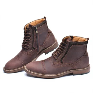 Men Boots Genuine Leather Casual Mid Calf Boots Breathable Anti Slip Autumn