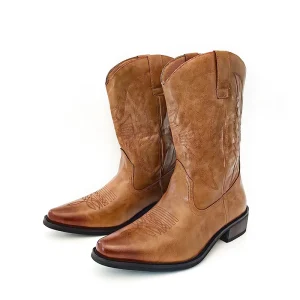 Men High Top Boots Handmade Embroidery Men’s Retro Western Cowboy Boot Pointed Toe Boots Hand Stitching Outdoor Shoes