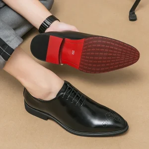 Men Lace up Casual Formal Oxfords Dress Shoes Comfortable Durable Red Bottom Handsome Shoes for Men
