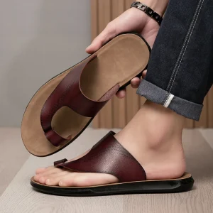 Men Leather Summer Waterproof Platform Outdoor Slippers Flip-Flops Sandals Breathable Non-slip Soft Casual Flat