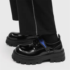 Men Summer Leather Derby Shoes British Style Chunky Platform Height Increasing Round Toe Premium Dress Shoes