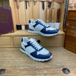 Men’s 100% Crocodile Leather Platform Shoes Blue and White Stripes Stylish Casual Style