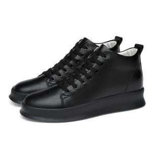 Men’s 3.15″ Hidden Height Sneakers Genuine Leather Elevator Shoes Rubber Outsole Casual Platform Footwear Lace-Up Shoes