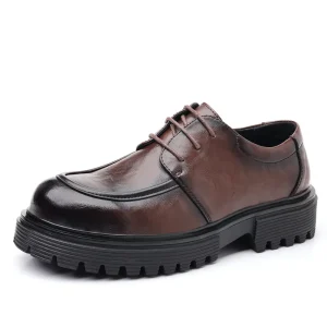 Men’s 38-44 Two-layer Cowhide EVA Rubber Black Lightweight Lace-up Embroidered Pointed Toe Loafers Office Shoes
