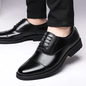 Men’s All Season Leather Shoes Breathable Lace Up Business Dress with Pointed Toe Casual Wedding Office Footwear
