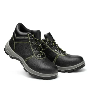Men’s Ankle High Steel Toe Leather Safety Shoes Anti Puncture Acid Alkali Resistant PU Construction Labour Protection
