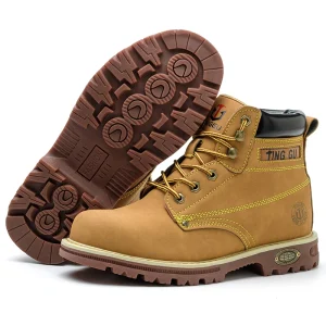 Men’s Anti-crush and Anti-puncture High-top Yellow Steel Toe Anti-slip Safety Shoes and Wear-resistant Protective Work Shoes