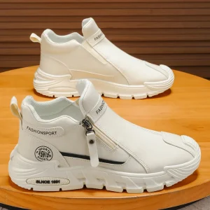 Men’s Artificial Leather High Top Lace-Up Solid Color Fashion Trend Work Safety Shoes Steel Toe All Seasons Welding Safety Boots