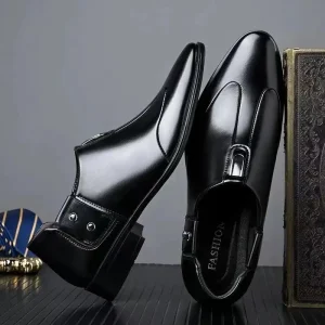 Men’s Autumn Business Casual Soft Leather Shoes with Pointed Toe New Summer Collection Slip-On Closure