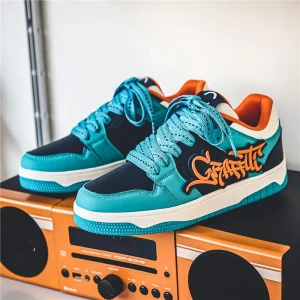 Men’s Autumn Lace up Breathable PU Upper Rubber Outsole Fashion Sneakers Running Shoes Color Matching High Street American