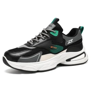 Men’s Autumn Lace-up Ventilate Soft Breathable Mesh Walking Shoes Fashionable Casual Sports Thick Sole Anti Slip Design